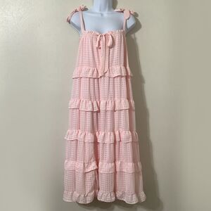 Big Hit Pink Gingham Cottagecore Coquette Ruffle Romantic Feminine Maxi Dress M